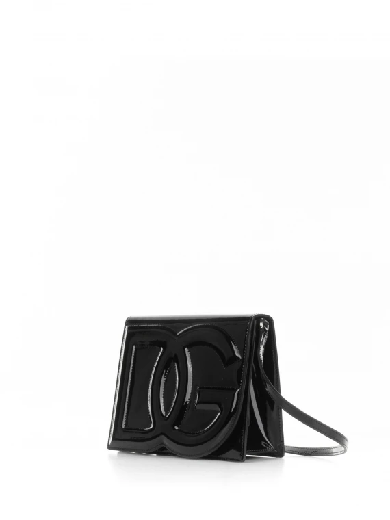 Black shoulder bag in shiny leather