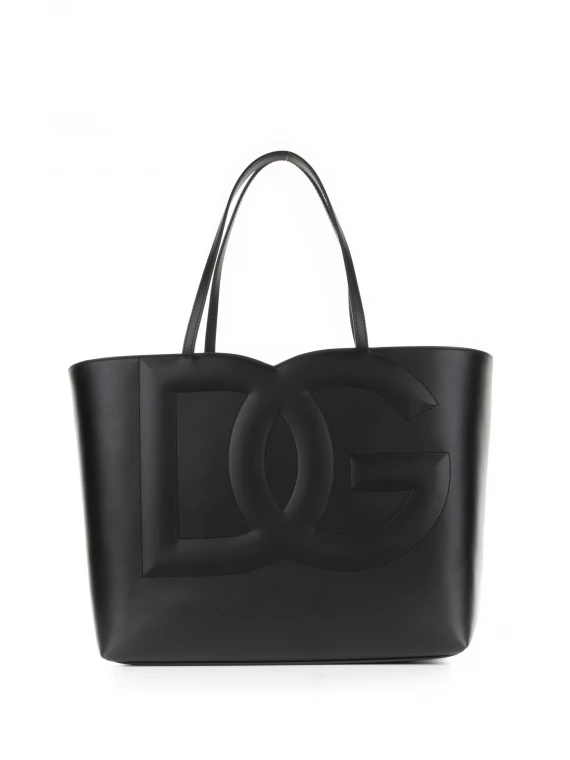 Medium black leather shopping bag