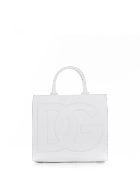Daily small white leather shopping bag