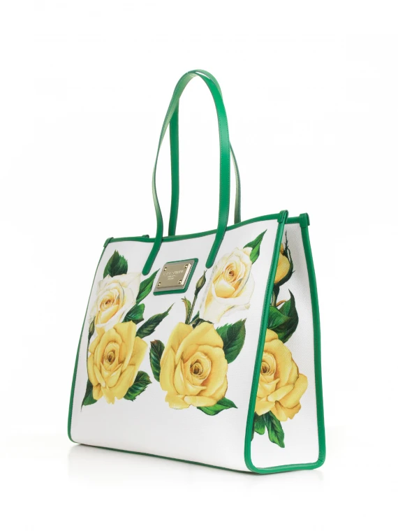 Large yellow flower shopping bag with logo