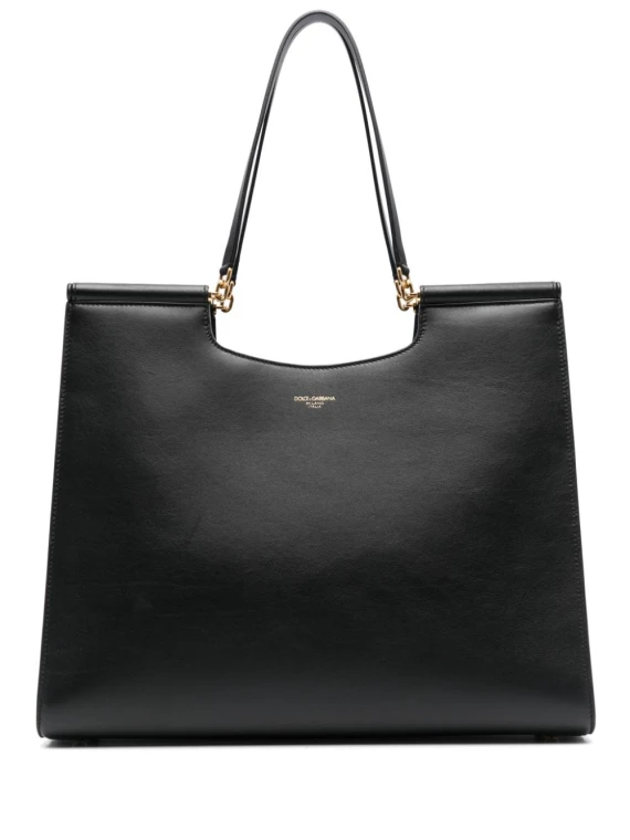 Sicily large leather shopping bag with logo tag