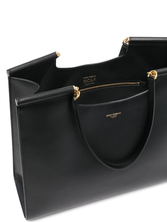 Sicily large leather shopping bag with logo tag