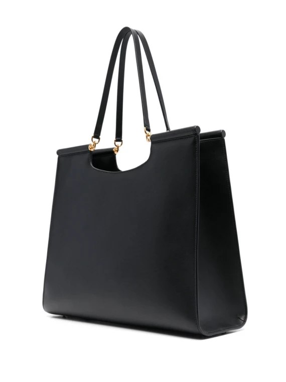Sicily large leather shopping bag with logo tag