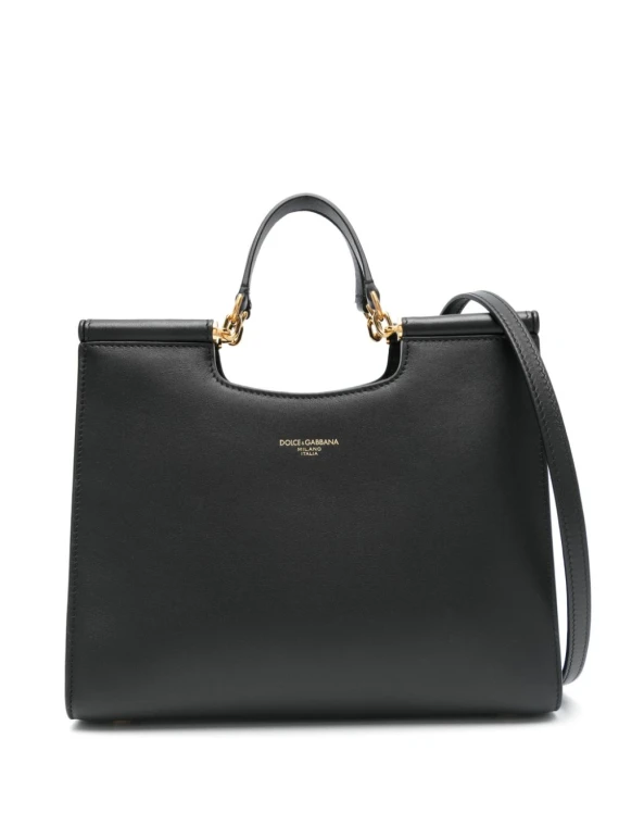 Sicily Shopping Small Leather Bag with Logo Tag