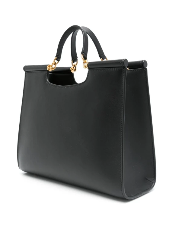 Sicily Shopping Small Leather Bag with Logo Tag
