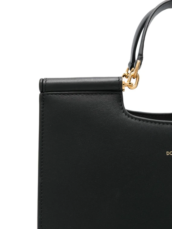 Sicily Shopping Small Leather Bag with Logo Tag