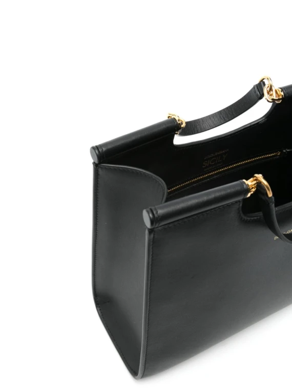 Sicily Shopping Small Leather Bag with Logo Tag