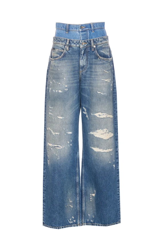 DOUBLE WAISTED DENIM JEANS