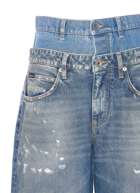 DOUBLE WAISTED DENIM JEANS