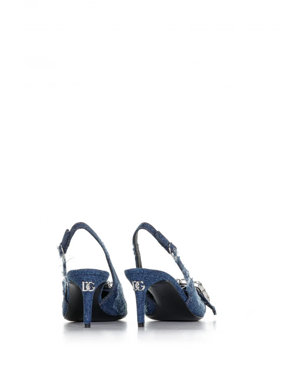 Sling back in denim patchwork