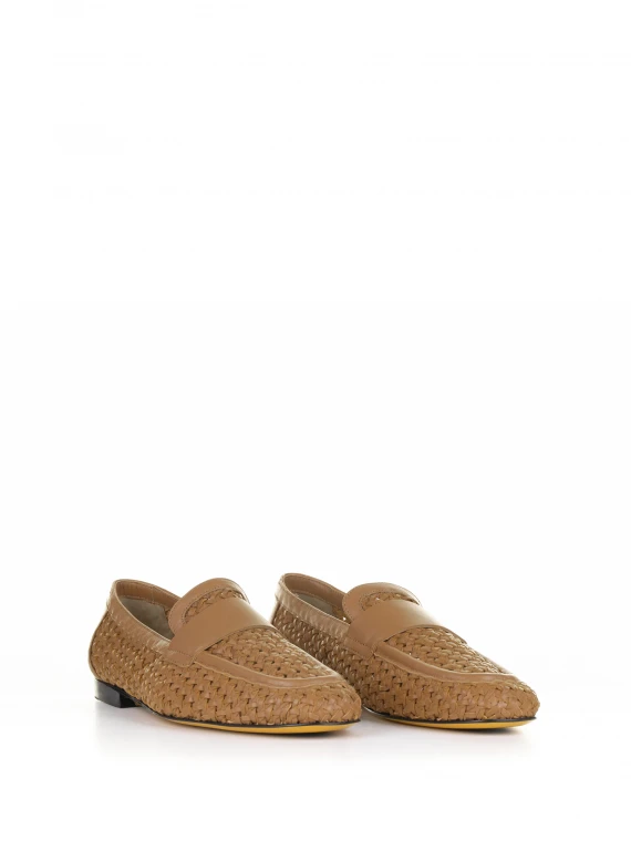 Woven leather moccasin