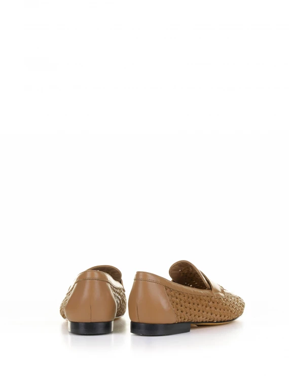 Woven leather moccasin