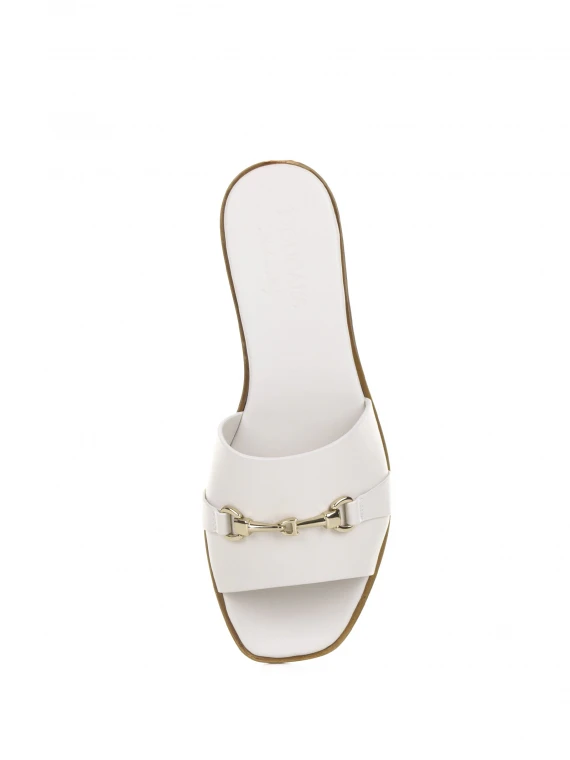 White leather slipper with horsebit