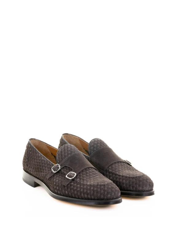 Brown double buckle moccasin in suede