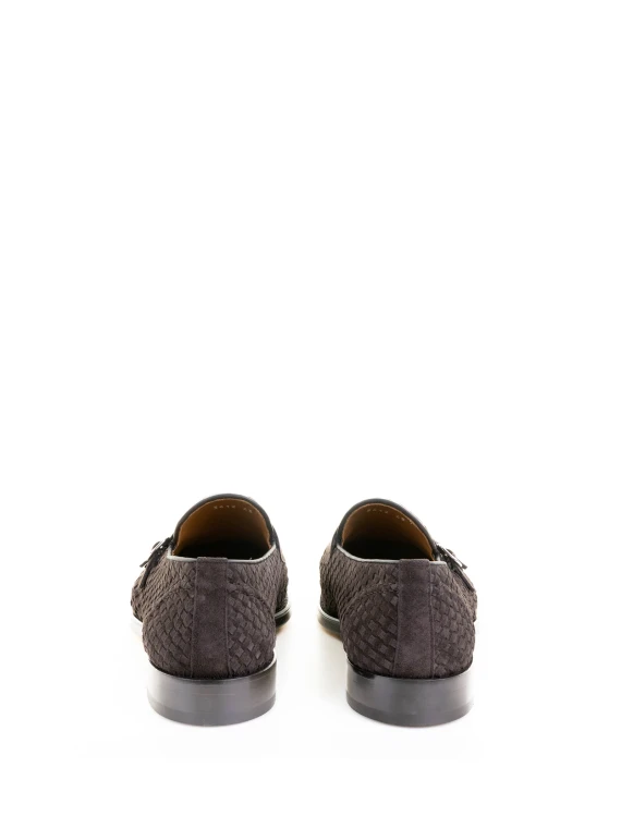 Brown double buckle moccasin in suede