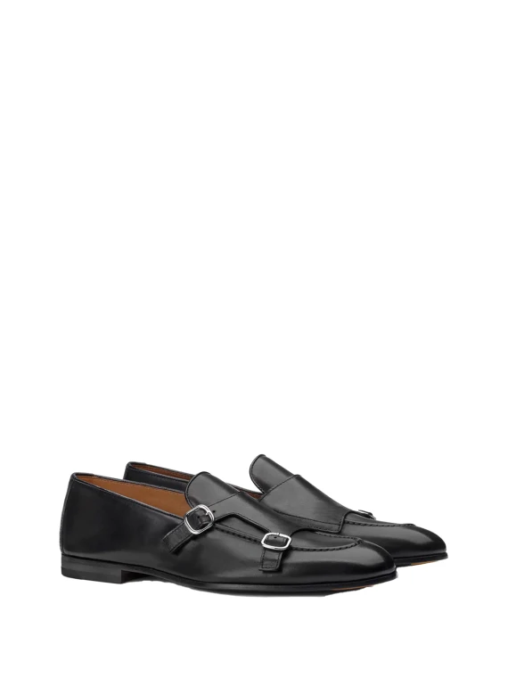 Double buckle leather moccasin