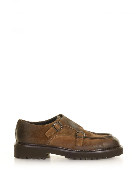 Suede loafer with buckles