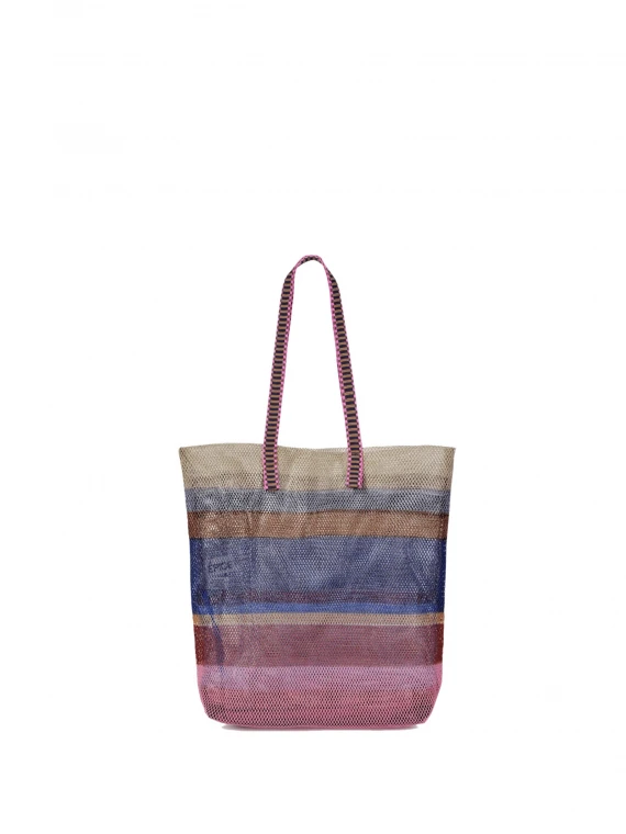 Shopping bag in tessuto multicolore a righe
