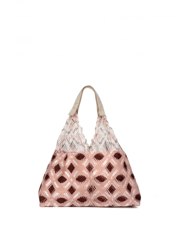 Shoulder bag in geometric patterned fabric