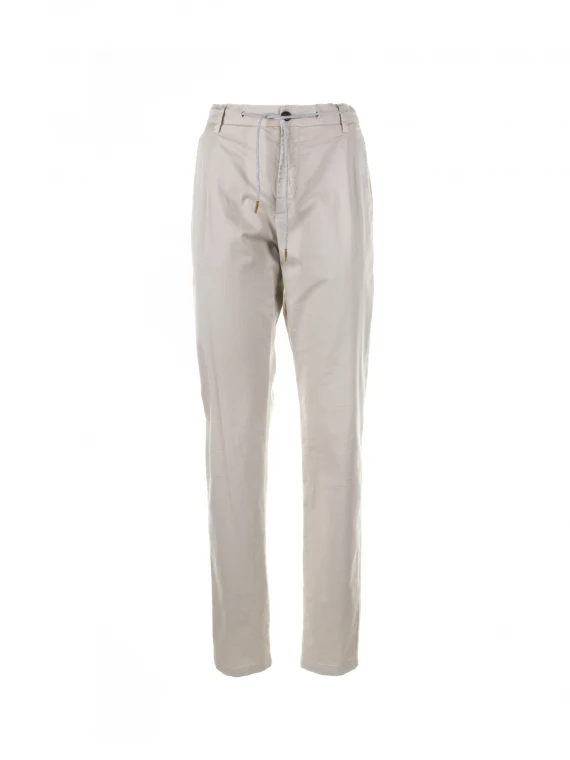 Stretch dove-grey trousers with drawstring