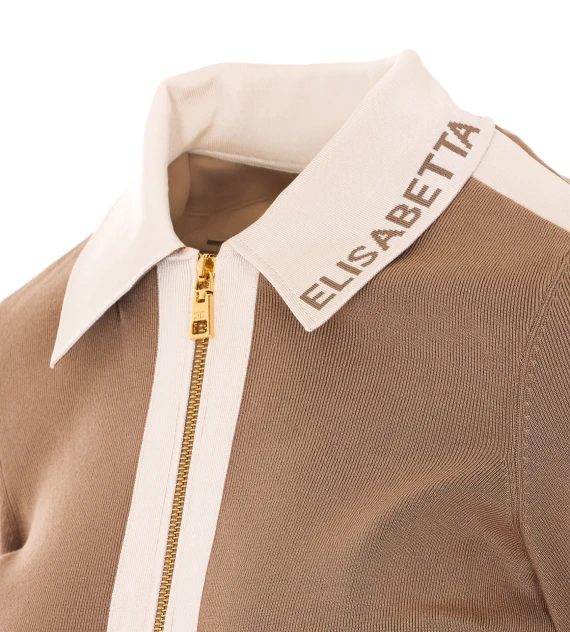 Giacca in maglia beige con zip Elisabetta Franchi
