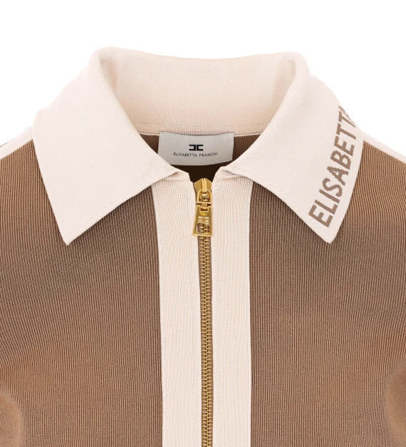 Giacca in maglia beige con zip Elisabetta Franchi