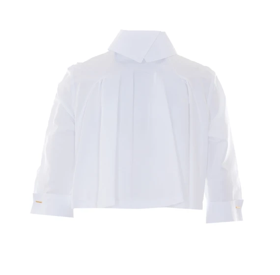 White Pleated Shirt with Frontal Buttons Closure