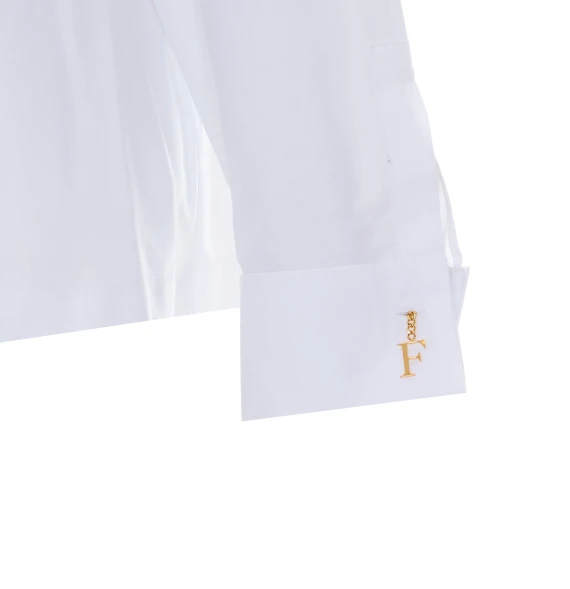 White Pleated Shirt with Frontal Buttons Closure