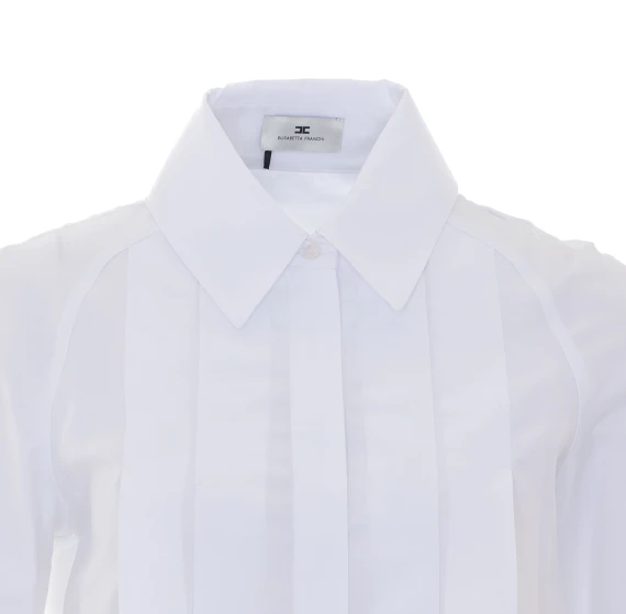 White Pleated Shirt with Frontal Buttons Closure