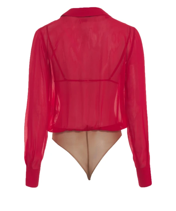 Red Passion Georgette Fabric with Jewel Chain Bodysuit