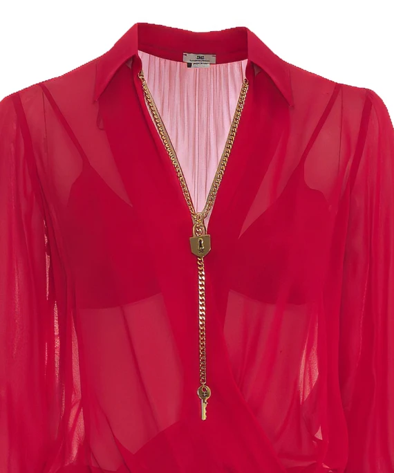Red Passion Georgette Fabric with Jewel Chain Bodysuit