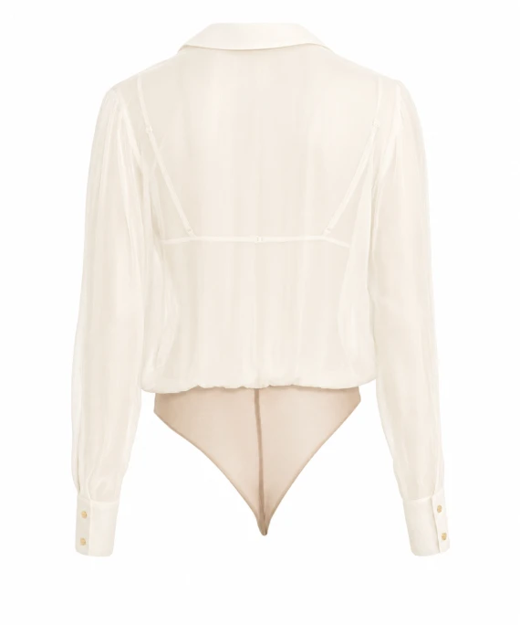 Avorio Georgette Fabric with Jewel Chain Bodysuit