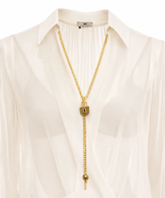 Avorio Georgette Fabric with Jewel Chain Bodysuit
