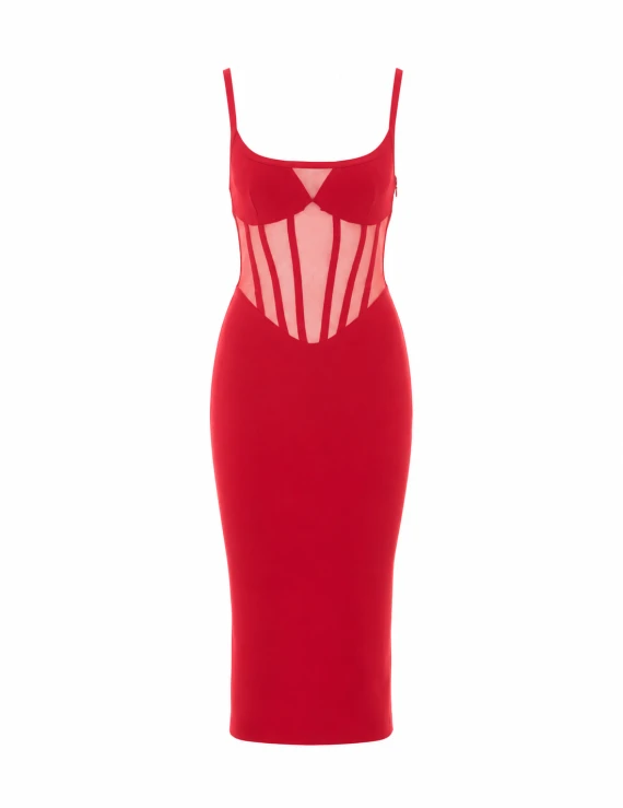 Abito midi rosso con spalline