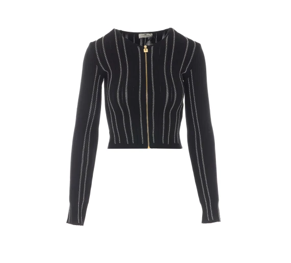 Top nero a maniche lunghe con zip