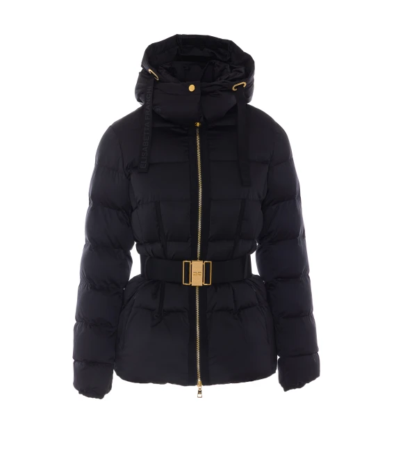 Black down jacket with jewel belt Elisabetta Franchi