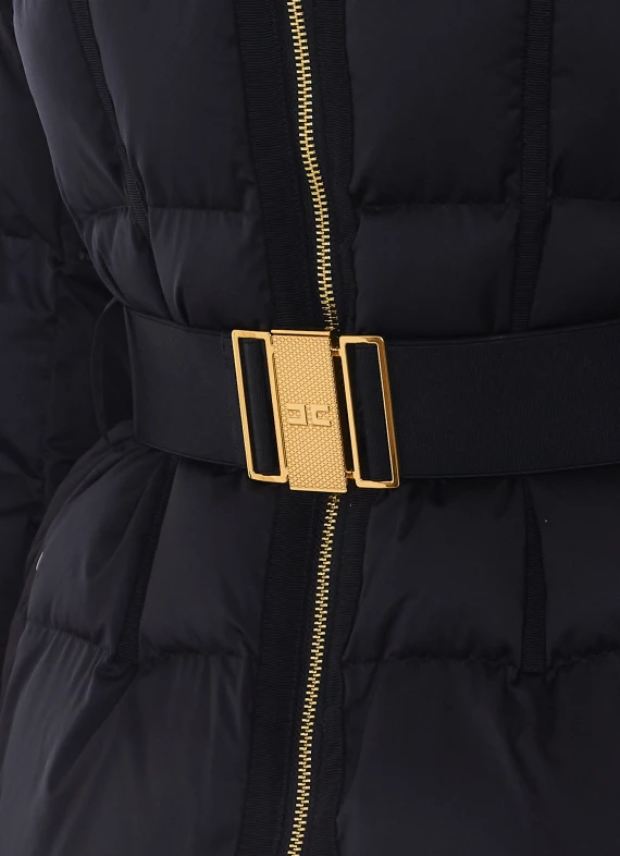 Black down jacket with jewel belt Elisabetta Franchi