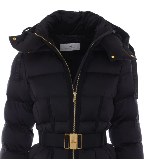 Black down jacket with jewel belt Elisabetta Franchi