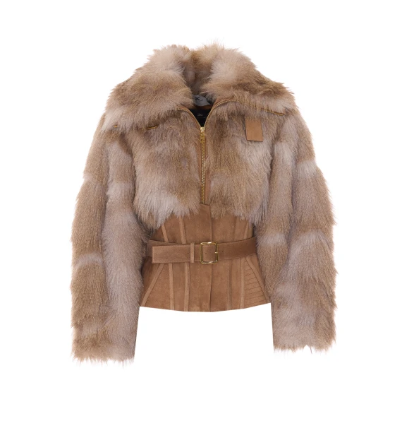 Beige faux fur jacket Elisabetta Franchi