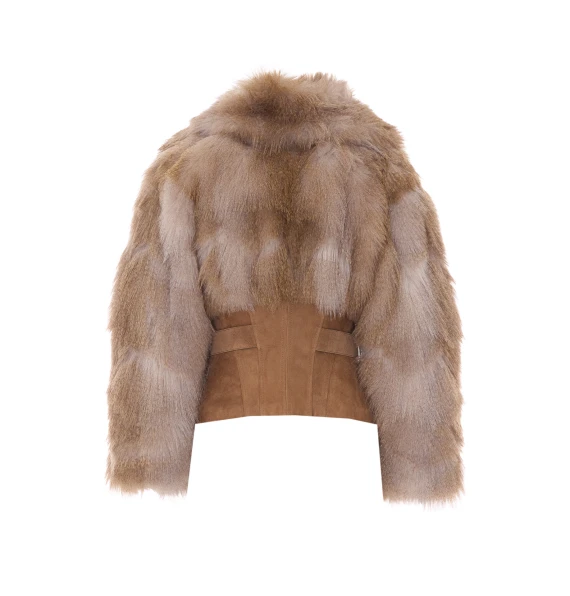 Beige faux fur jacket Elisabetta Franchi