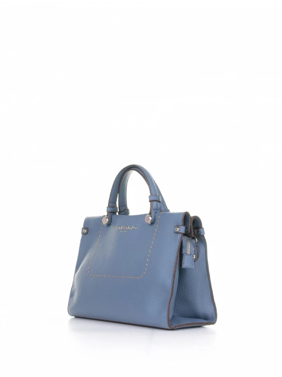 Petra small light blue leather handmade tote bag