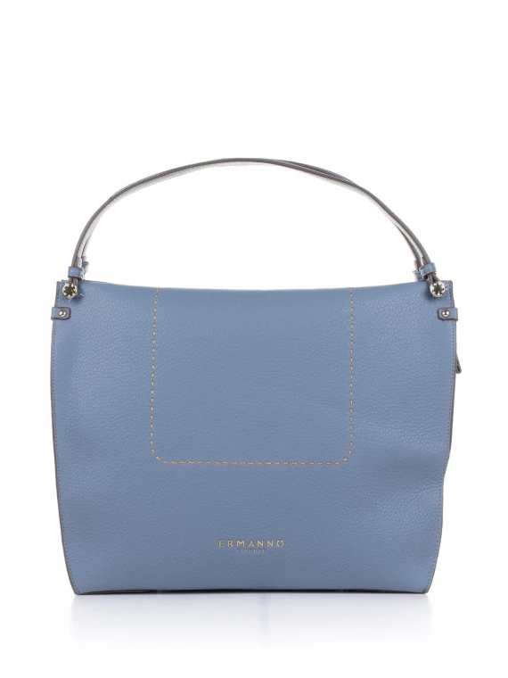 Petra light blue leather shopping bag