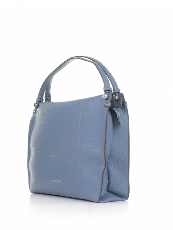 Petra light blue leather shopping bag