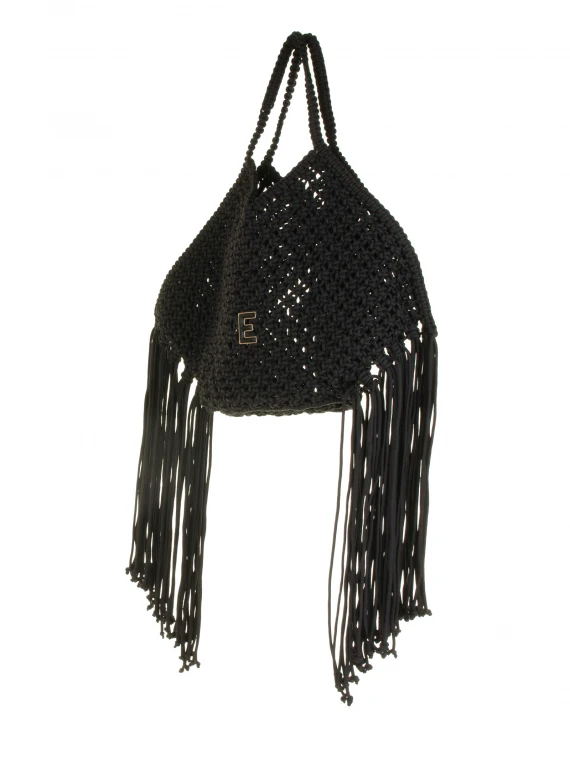 Black Rina shopping bag in woven cotton