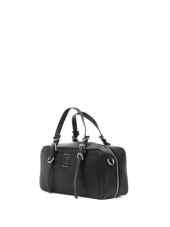 Borsa a mano e a spalla bauletto in eco pelle nero