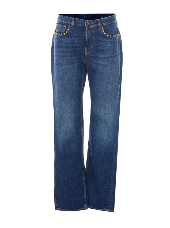 Jeans dritti blu in cotone Etro