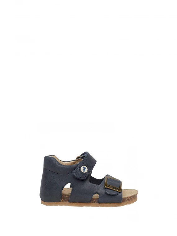 Sandali blu in pelle con fibbia e velcro