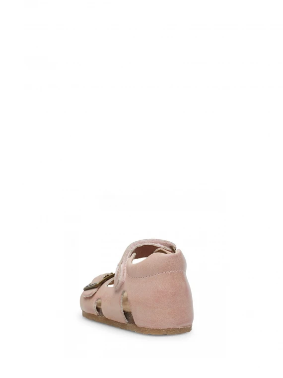 Pink leather sandals with buckle and velcro