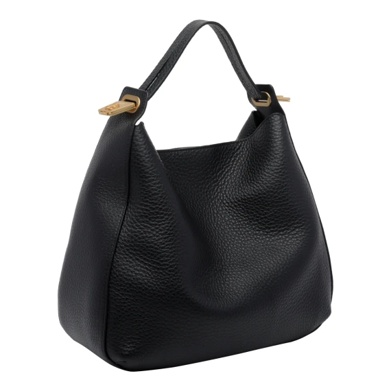 Borsa a spalla in pelle di vitello nera Fabi