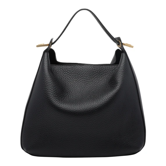 Borsa a spalla in pelle di vitello nera Fabi